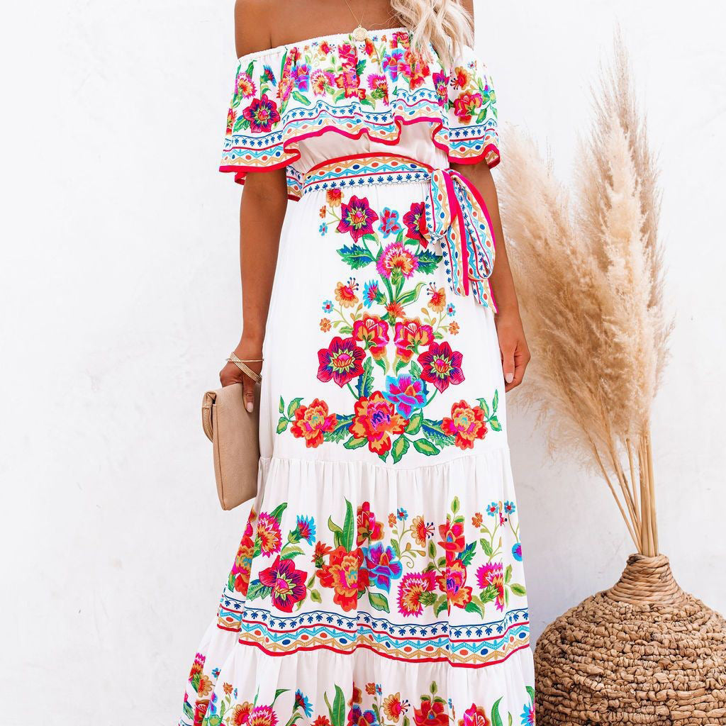 2023 Spring Summer Off-Shoulder Floral Maxi Dress