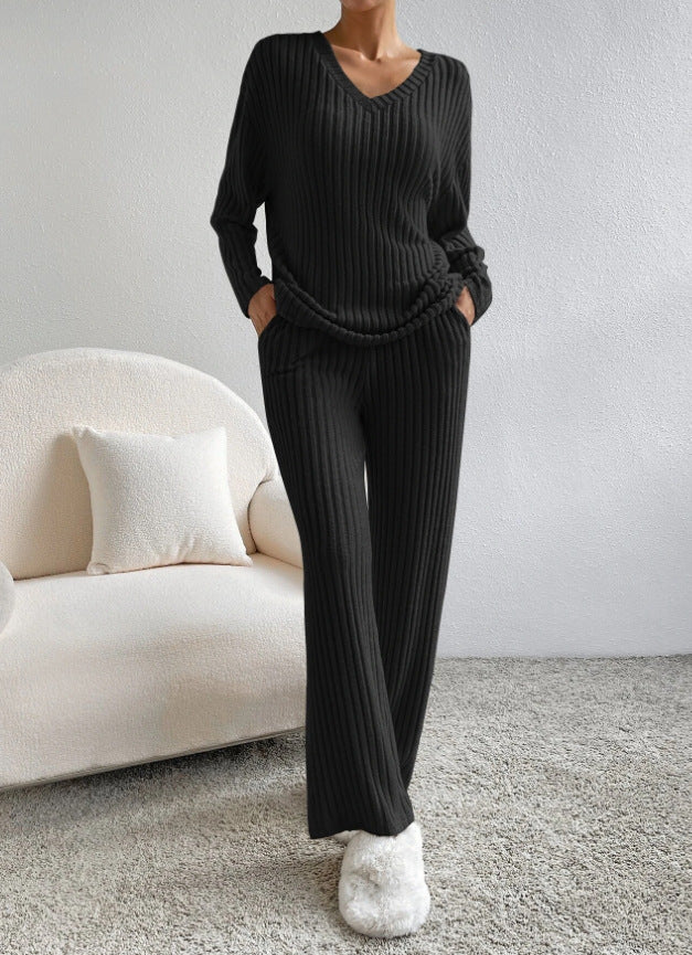 2023 Women's Fall Leisure V-Neck Knit Two-Piece Set