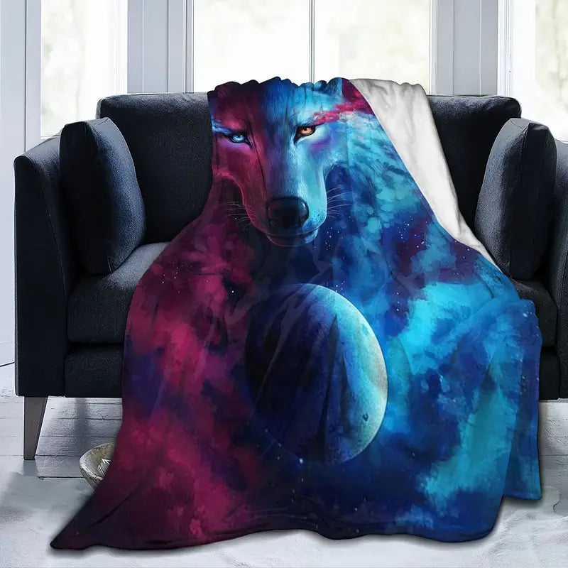 Celestial Wolf Pattern Micro Fleece Throw Blanket (1pc)