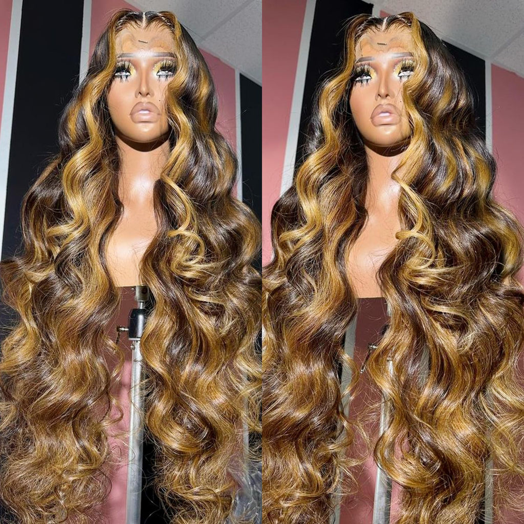 200% Density 13X6 Honey Blonde Lace Front Wigs Human Hair Pre Plucked 13X6 Ombre Lace Front Wig Human Hair Body Wave Lace Front Wigs Human Hair Brazilain Virgin Glueless Wigs Human Hair Pre Plucked