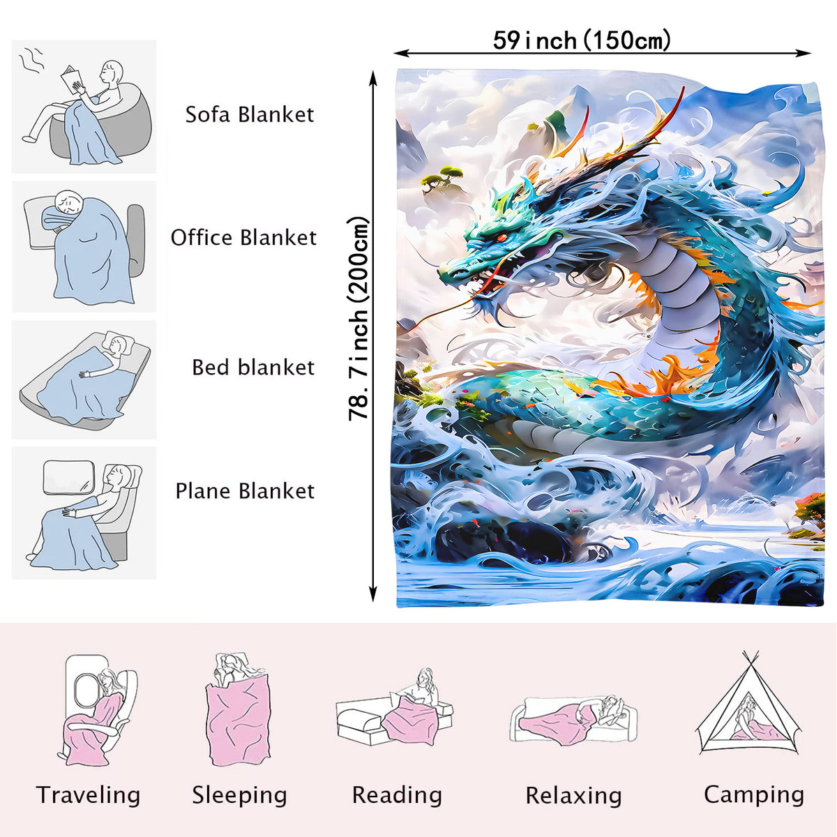 Dragon Pattern Cartoon Blanket for Afternoon Naps
