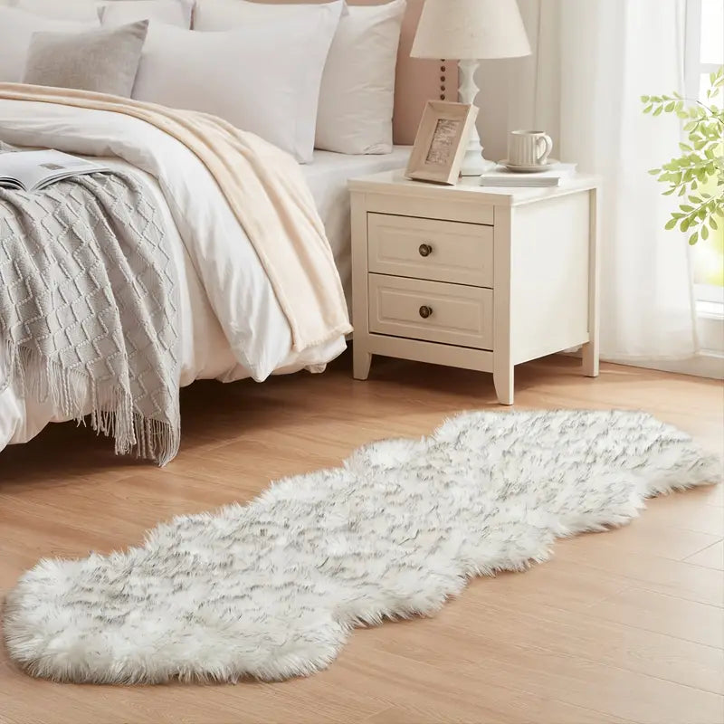 1pc Soft White Fluffy Faux Fur Area Rug for Bedroom