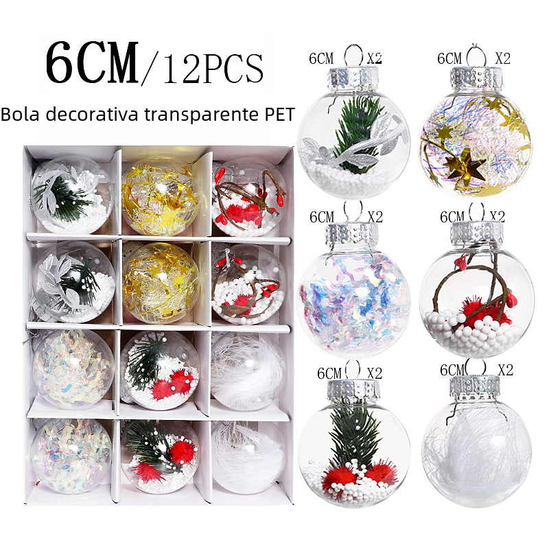 12pcs 6cm Transparent PET Christmas Tree Ornaments