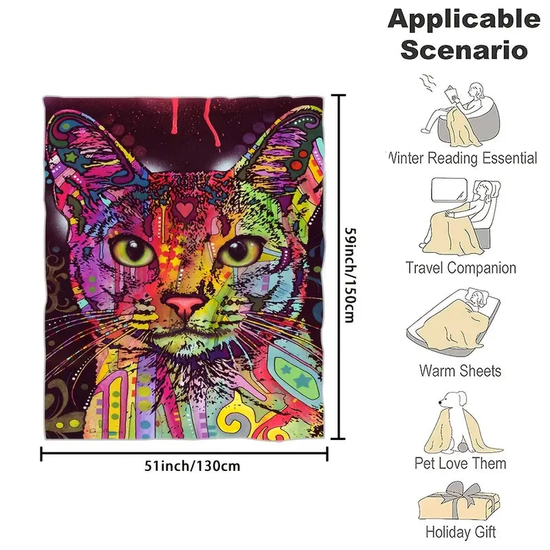 Fleece Blanket with Graffiti Cat Design for Sofa Bed