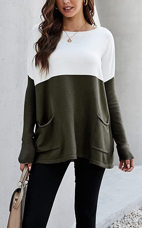 2023 Autumn-Winter Color Block Knit Sweater with Pockets