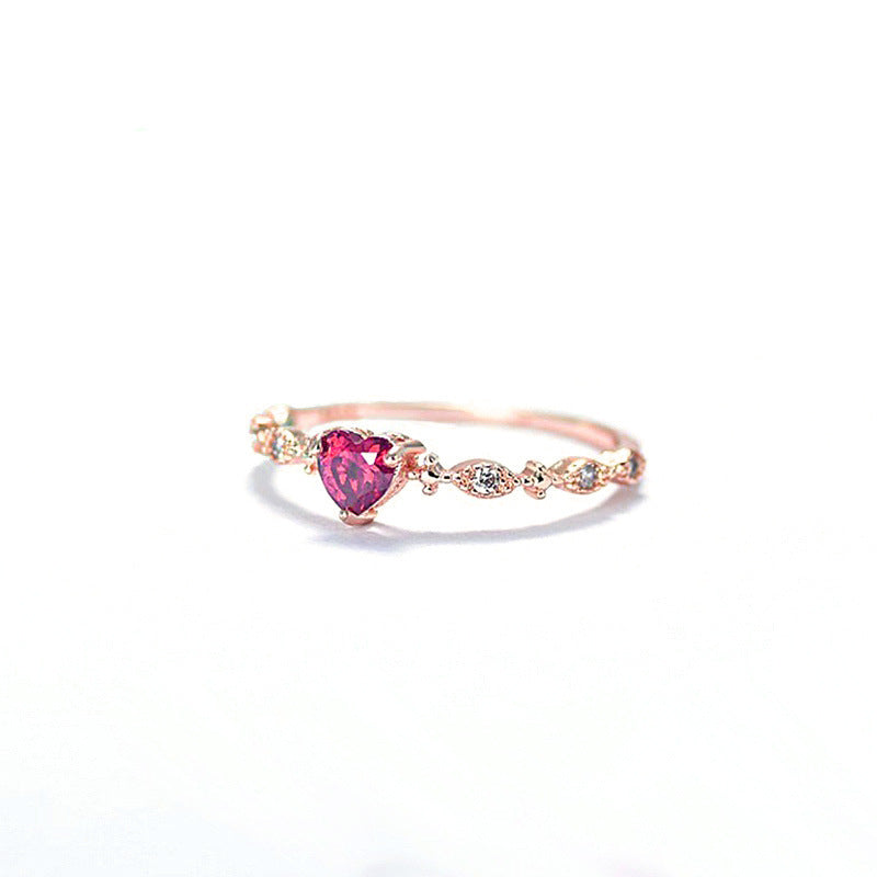 14K Gold-Plated Heart Shape Ruby Diamond Ring