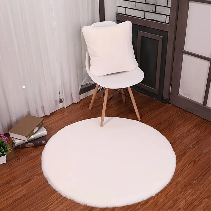 1pc Round Faux Fur Fluffy Area Rug for Bedroom
