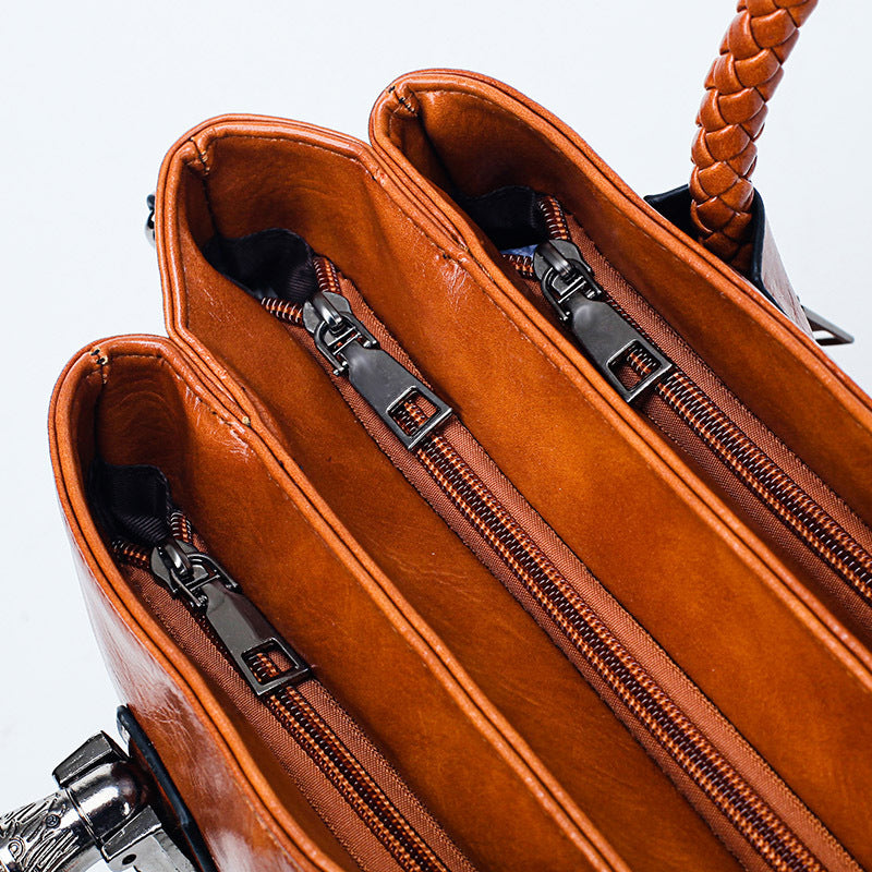 2019 New Wax Leather Women's Boston Tote Bag
