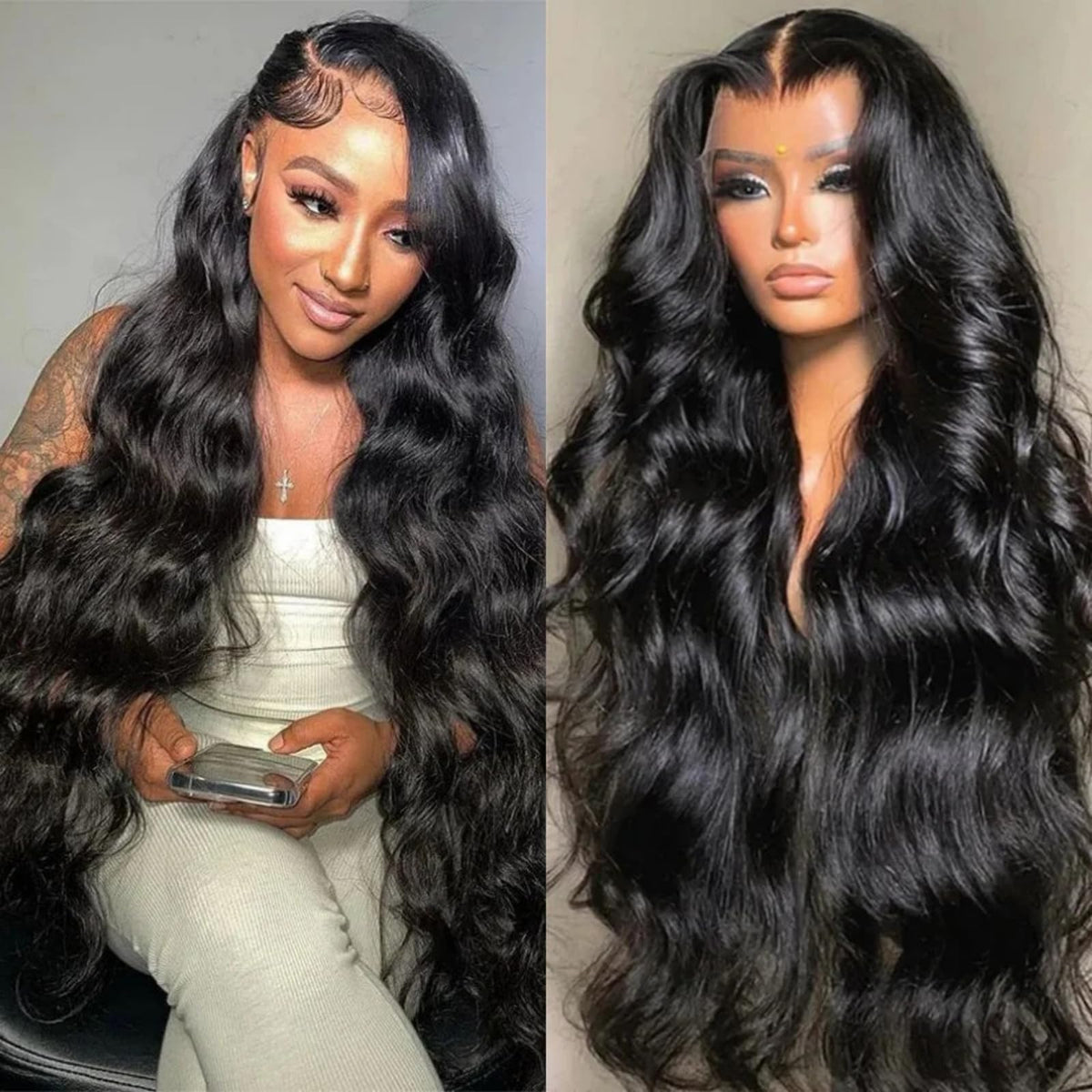 13x6 Body Wave Lace Front Wigs Human Hair 180% Density 26 Inch Body Wave HD Transparent Frontal Wig Glueless Pre Plucked with Baby Hair Natural Black Body Wave Wig for Women Brazilian Virgin Hair
