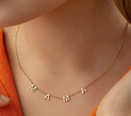18K Gold-Plated "Mom" Necklace with Large Letters (One Piece)