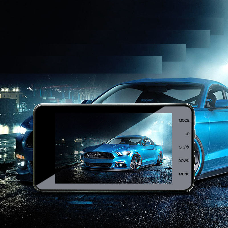2.5D Glass Screen HD Dual Lens Car DVR with 4-Inch Display