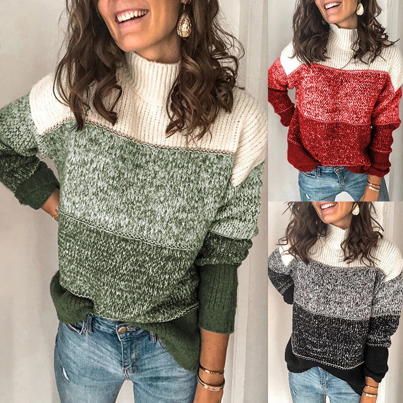 2020 Fall Winter Women's Striped Color Block Sweater